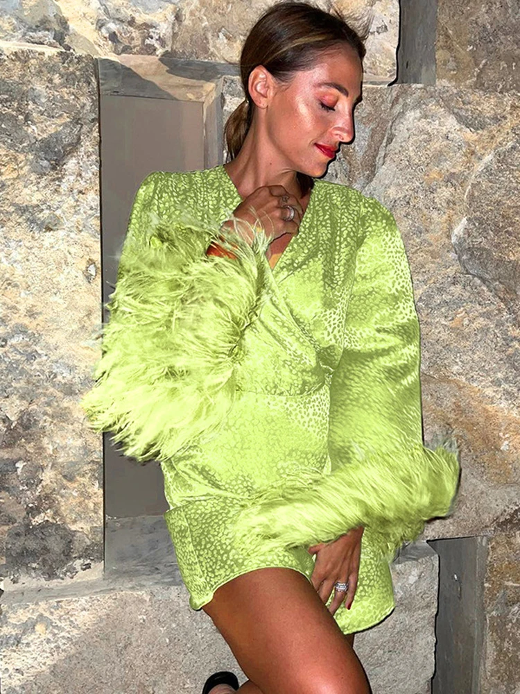 

JULISSA MO 2022 New Satin Long Sleeve Skinny Mini Dresses Women Hollow Out Deep V-neck Ruched Dress Female Sexy Party Vestidos