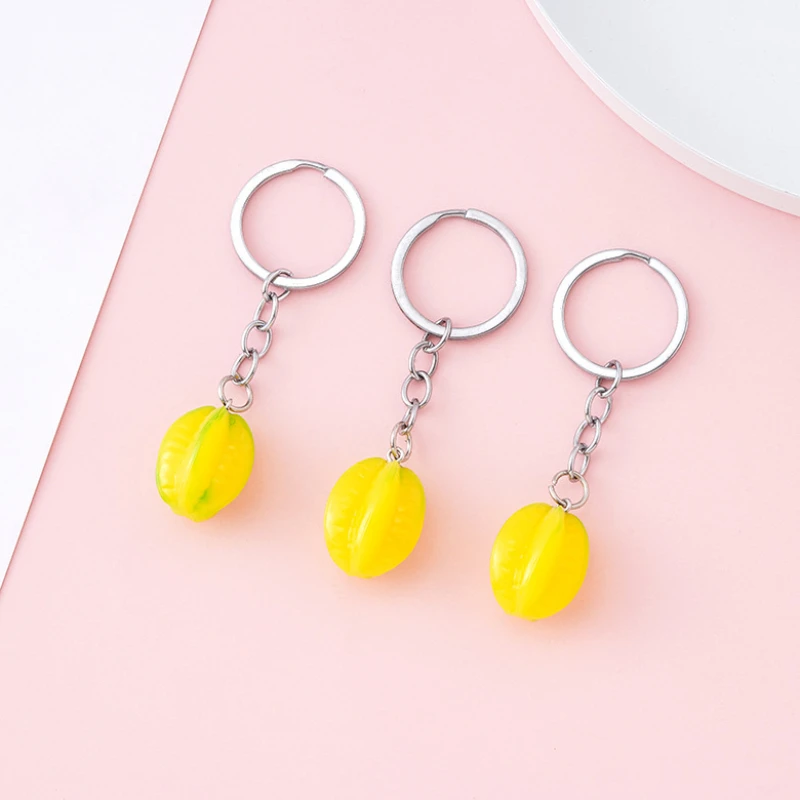

Creative Simulation Carambola Key Chain Creative Fashion Resin Fruit Toy Model Car Bag Mobile Phone Pendant Ornaments Gift Women
