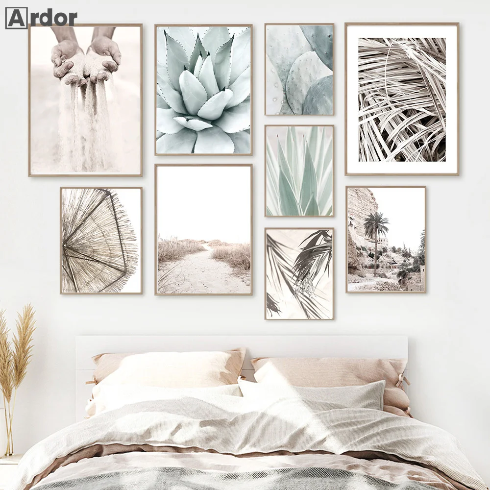 

Hay Palm Leaf Canvas Art Poster Botanical Cactus Wall Painting Sand Hand Prints Natural Posters Nordic Wall Pictures Home Decor