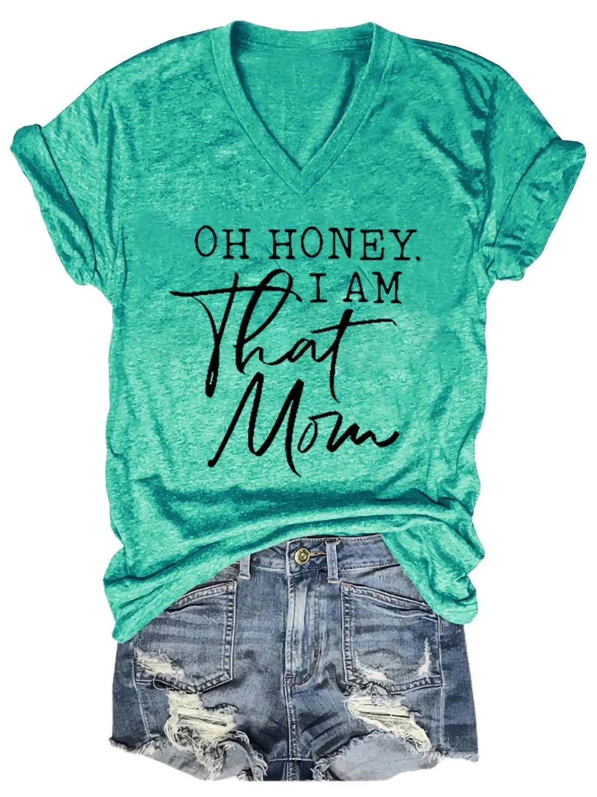 Lovessales Womens Oh Honey I Am That Mom Women's V-Neck Short Sleeve 100% Cotton T-shirt