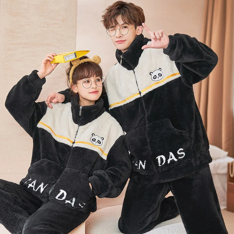 

QUHENG Flannel Pajamas Set for Women Man 2022 Winter Thick Warm Cartoon Animals Pijamas Home Clothes Suits Pyjama Sleepwear