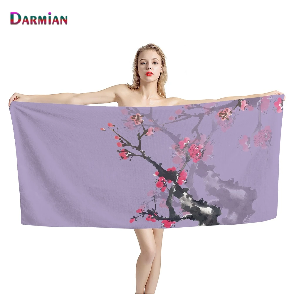 

DARMIAN Red Plum Floral Pattern Print Bath Towel Soft Beach Absorbent Towel Comfort Home Bath Face Hair Quick Dry Towel toalla