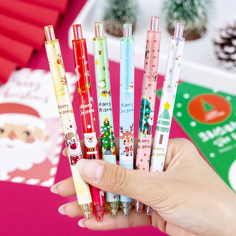 

24PCS Christmas Themes Press Gel Pen 0.5mm Black Ink Cartoon School Student Gift Stationery Office Signature Pen