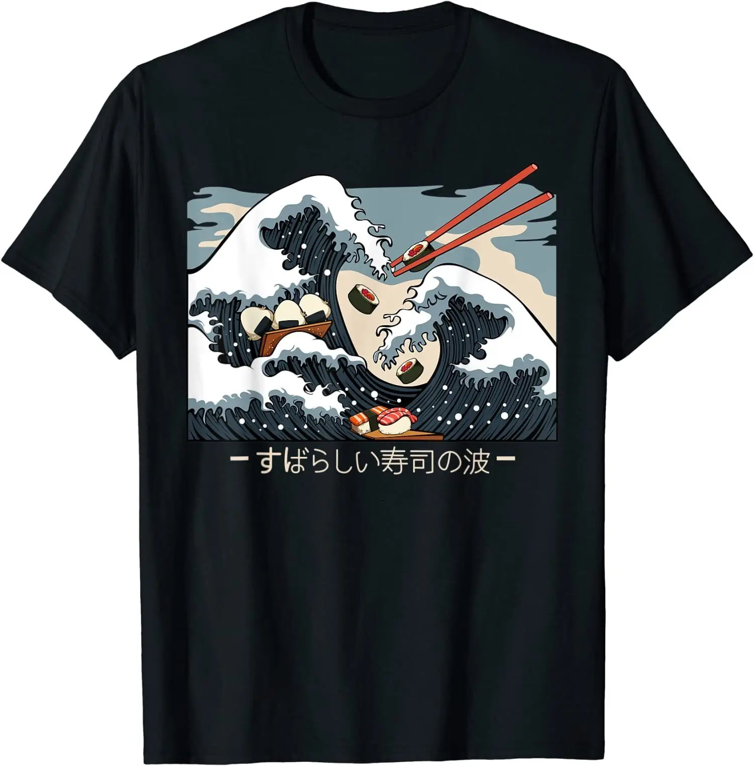 

The Great Sushi Wave Off Kanagawa Japanese Aesthetic O-Neck Cotton T Shirt Men Casual Short Sleeve Tees Tops Harajuku Streetwear