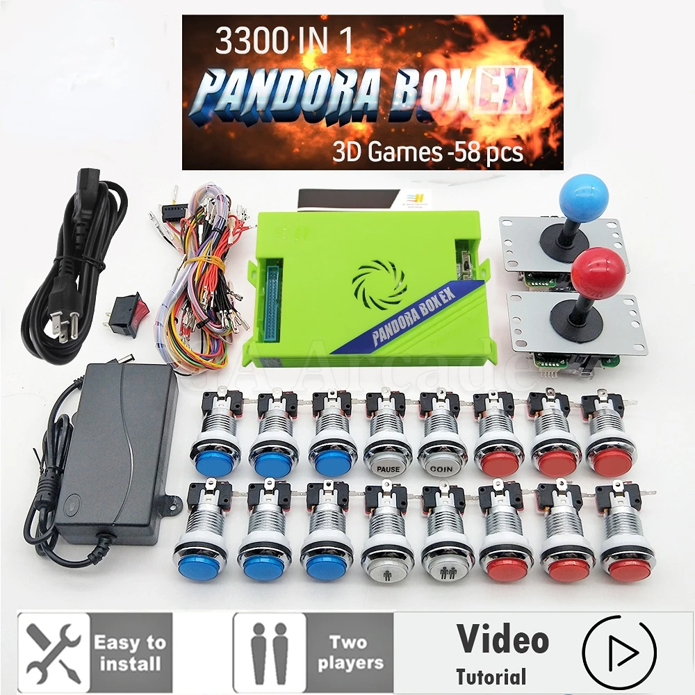 Video for 2 Player Original Pandora Box EX 3300 Kit Copy SANWA Joystick,Chrome LED Push Button DIY Arcade Machine Home Cabinet