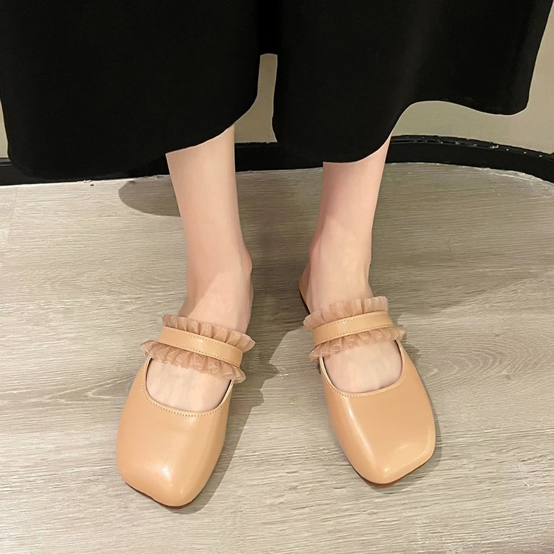 

Slippers Casual Cover Toe Butterfly-Knot Female Shoes Slides Low Mules For Women 2022 Luxury New Soft Flat Hoof Heels Rubber But