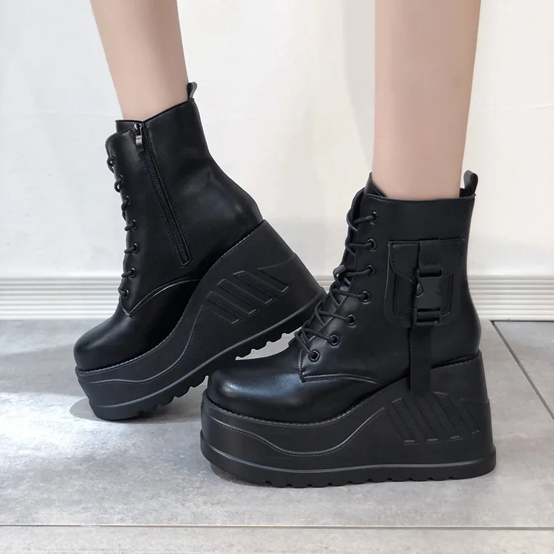 Brand Design Fashion INS Hot Sale Gothic Cosplay Black Chunky Platform Pumps High Heels Wedges Long Boots Women Mary Janes Shoes