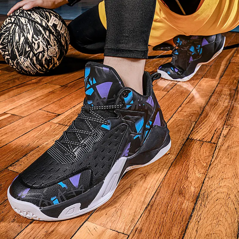 

Новинка 2021, Мужская Баскетбольная обувь, амортизирующие высокие кроссовки, Нескользящие кроссовки для баскетбола, удобная спортивная обув...