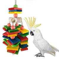 bite resistant toy colorful cage decor wood hanging bird parrot building blocks bite string chew crowded square piece pendant