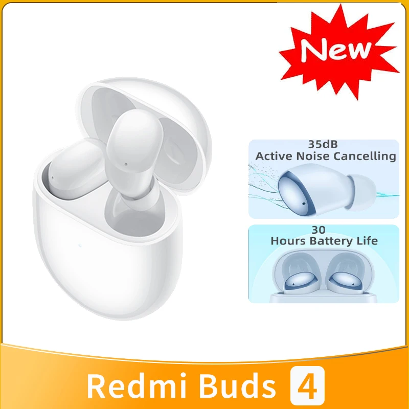 

Xiaomi Redmi Buds 4 TWS Wireless Bluetooth Earphones Dual Mic 35dB Noise Cancellation Earbuds 10mm Dynamic Headphone