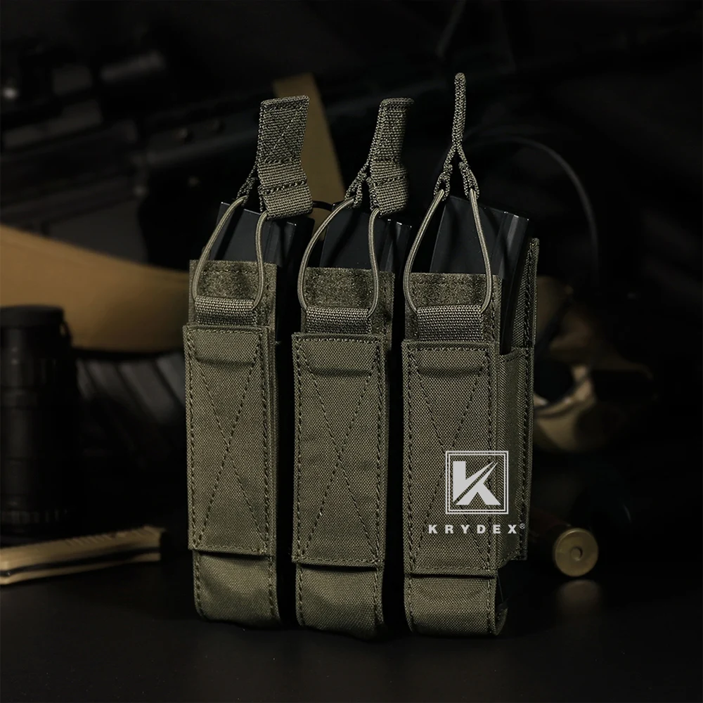 Фото Тактический модульный подсумок KRYDEX Triple Mag Pouch для магазинов MP5, MP7, KRISS, MOLLE, открытый, для SMG, для страйкбола, охоты, жилетов и снаряжения №3