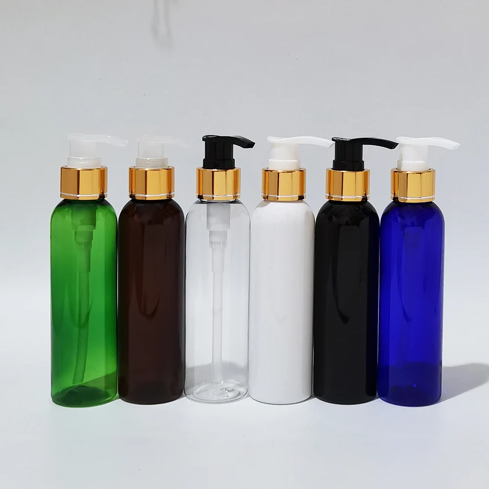 40pcs 150ml Empty black Bottles gold collar Pump Dispenser PET Bottle,Shampoo Shower Gel Cosmetic container Liquid soap bottle