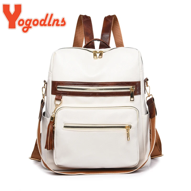 

Функциональный рюкзак Yogodlns, винтажный дорожный рюкзак из искусственной кожи для подростков, женский рюкзак, противоугонная сумка, кошелек, bolsa