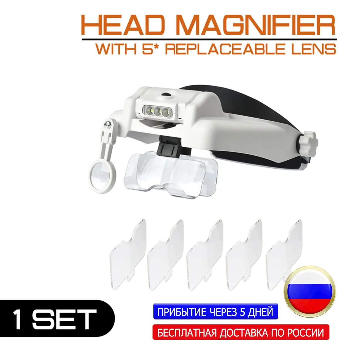 

Multi-functional Magnifier Headband Loupe With 5 Replaceable Lenses Led Head Mounted Magnifying Glass Watchmaker Repair Tool