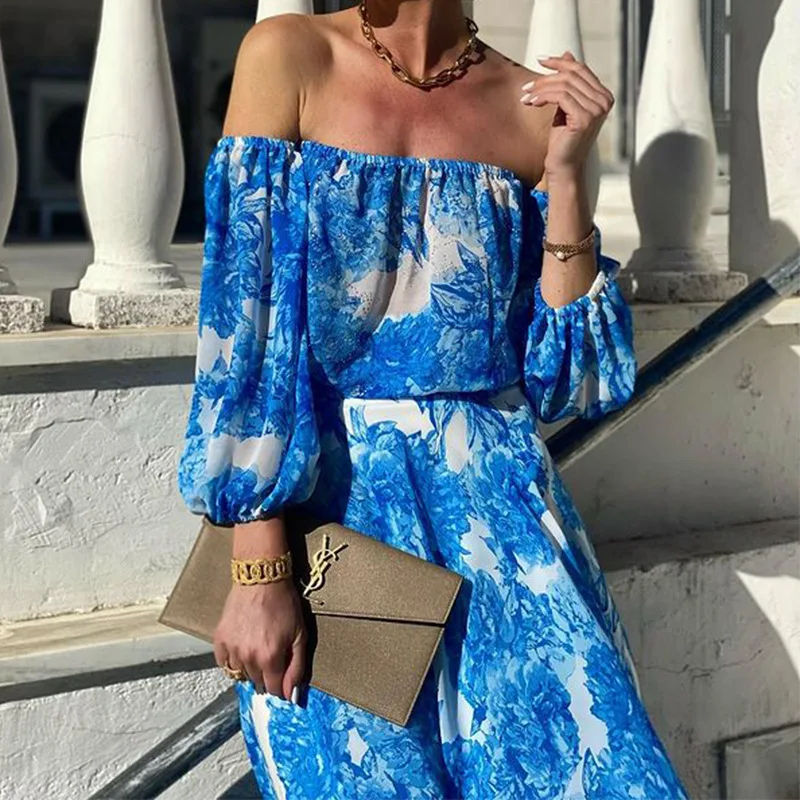Женское летнее платье с принтом открытыми плечами и рукавами