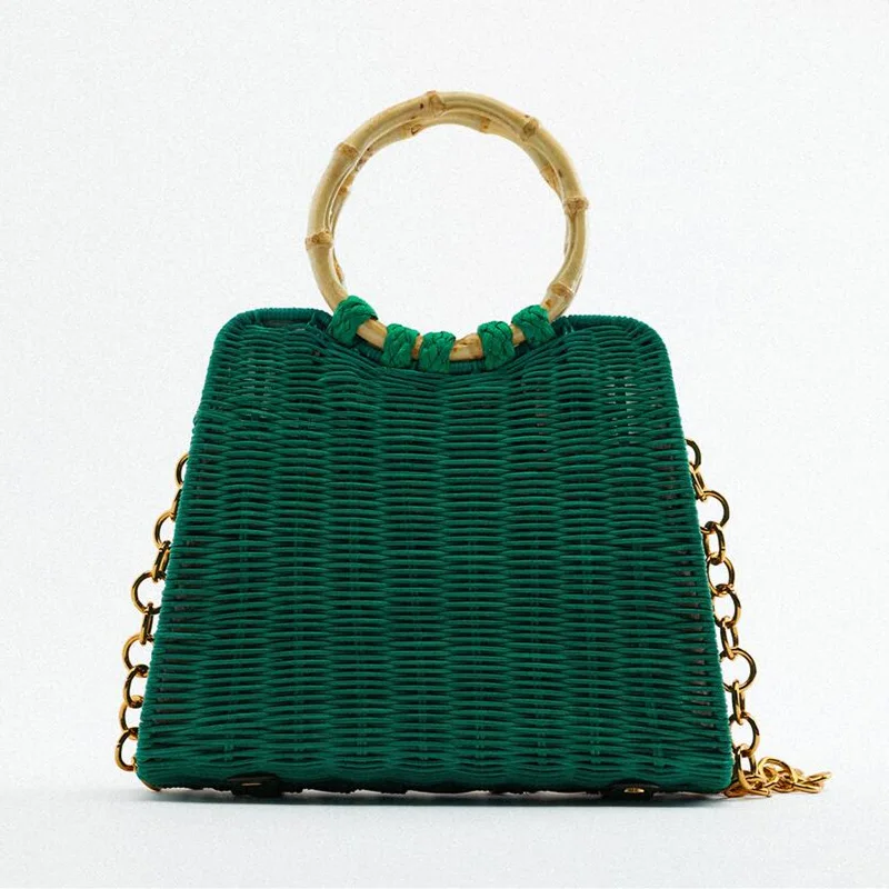 Summer new personality women's bag bamboo handle retro rattan woven handbag one-shoulder messenger straw |