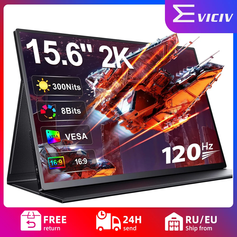 

Портативный игровой монитор EVICIV 2K, 120 Гц, 15,6-дюймовый дисплей USB C с разрешением 2560 x 1440, 100% sRGB, IPS-экран, мини-HDMI, тип C для ПК, ноутбука, мобильного телефона, Xbox Switch PS4/5