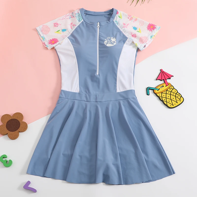 Купальник для девочек купальные костюмы Цельный Детский купальник с короткими