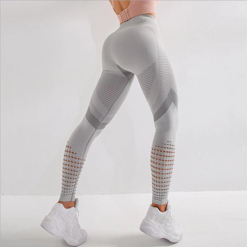 Women High Waist Fitness Gym Leggings Seamless Energy Tights Workout Running Activewear Yoga Pants Hollow Sport Trainning Wear