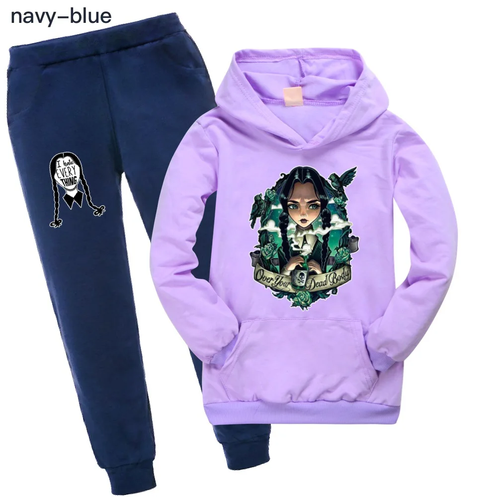 

Spring Autumn VariousWednesday Addams Colors Boys Girls Kids Hoodie + Pants 2pcs Clothing Set Sweatshirt Trousers Hoody Clothes
