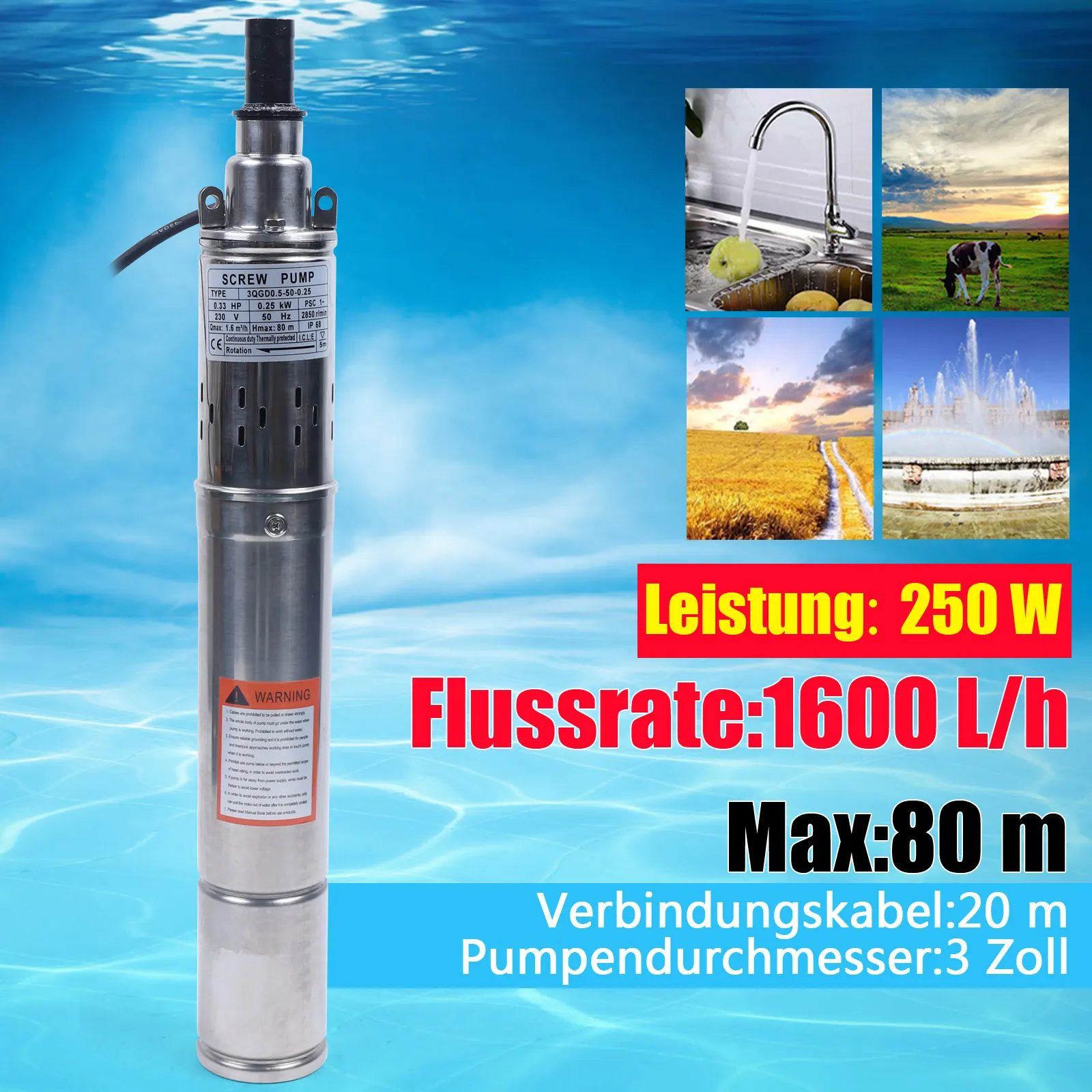 

250W 3 Inch Deep Well Pump Well Pump Screw Pump