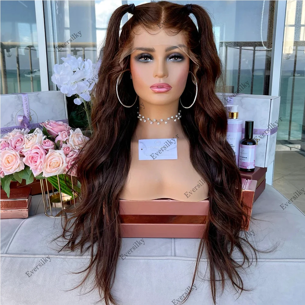 Chocolate Brown Human Hair Wig Glueless Full Lace Wigs PrePl