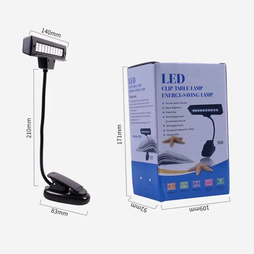 Прочный черный светодиодный светильник с 10 лампами портативная лампа для нот USB