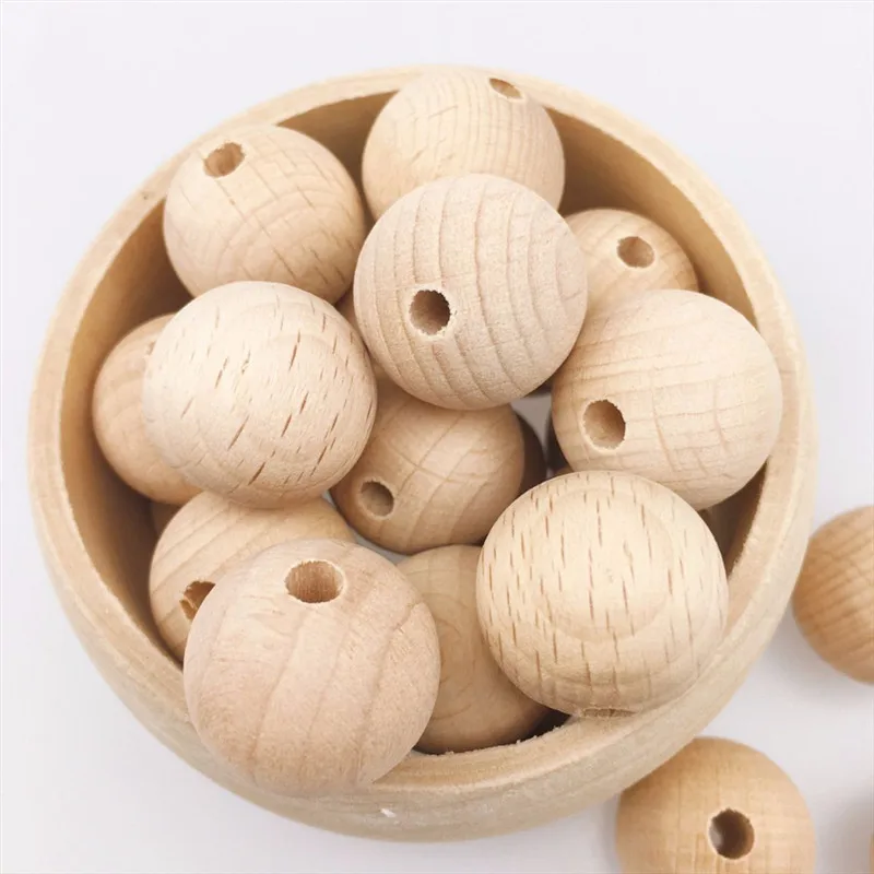 

10-150PCS Beech Wooden Chewable 8-20mm Round Beads Ecofriendly Beech Beads DIY Craft Jewelry Accessories Baby Teether
