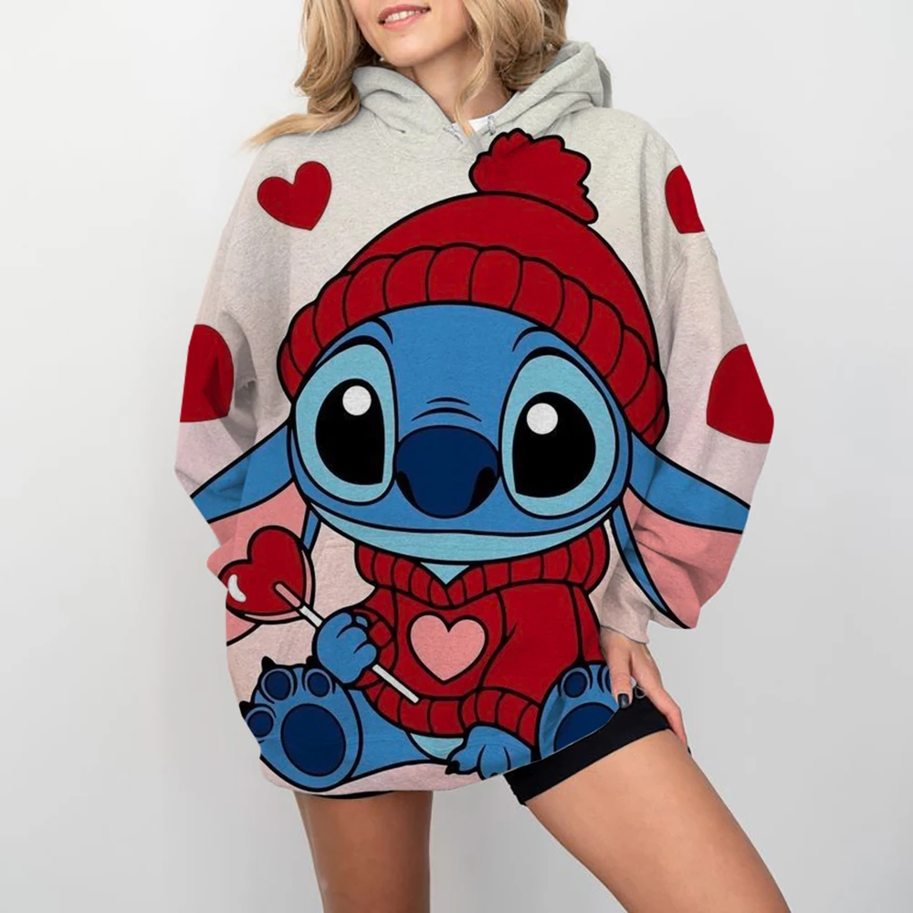 Disney Stitch cartoon print Hoodie Women Aesthetic Hoodies Unisex Album Print Pullovers Sweatshirts Korea