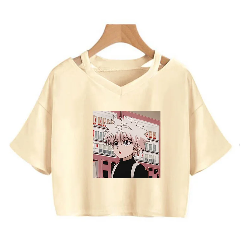 Hunter X Аниме футболка Женские Короткие топы футболки Harajuku Hisoka Kurapika Kawaii Killua Zoldyck