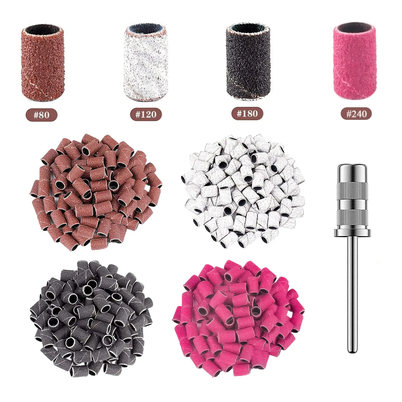

Sanding Caps for Nails 50PCS Sanding Bands Set Grit #80/120/180/240 Replacement Head To Nails for Manicure Pedicure 4 Colors