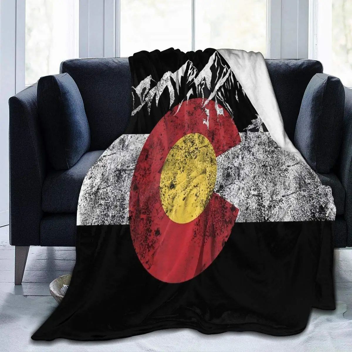 

Colorado Flag Vintage Mountain Flannel Lap Blanket Gifts, Cozy Noon Break Throw Blanket, No Shedding Bed Sofa Blanket for Office