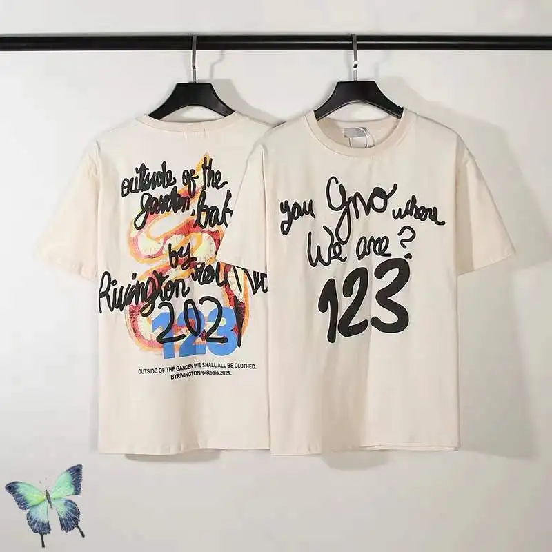 

Oversize RRR123 Rainbow T Shirt Snake Print Retro Drop Shoulder Casual High Street T-shirt