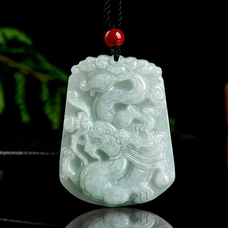 

Amulet Carved Pendant Necklace Gift Certificate Burmese Natural A Jade Dragon