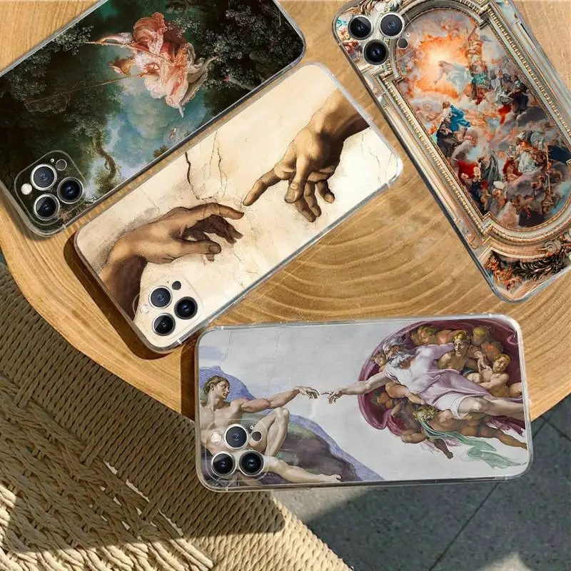 

Art Fresco Michelangelo Creation Of Adam Phone Case Silicone Soft for iphone 14 13 12 11 Pro Mini XS MAX 8 7 6 Plus X XS XR