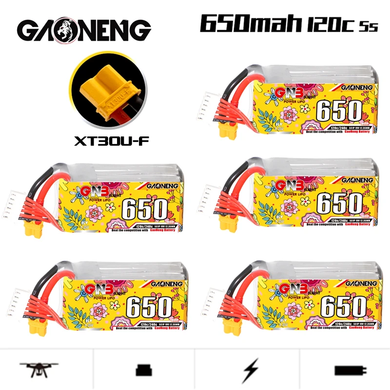 

5PCS GNB 19.0V 650mAh 5S1P 120C/240C HV Lipo Battery With XT30 T Connetor For FPV Racing Drone RC Quadcopter Helicopter Parts