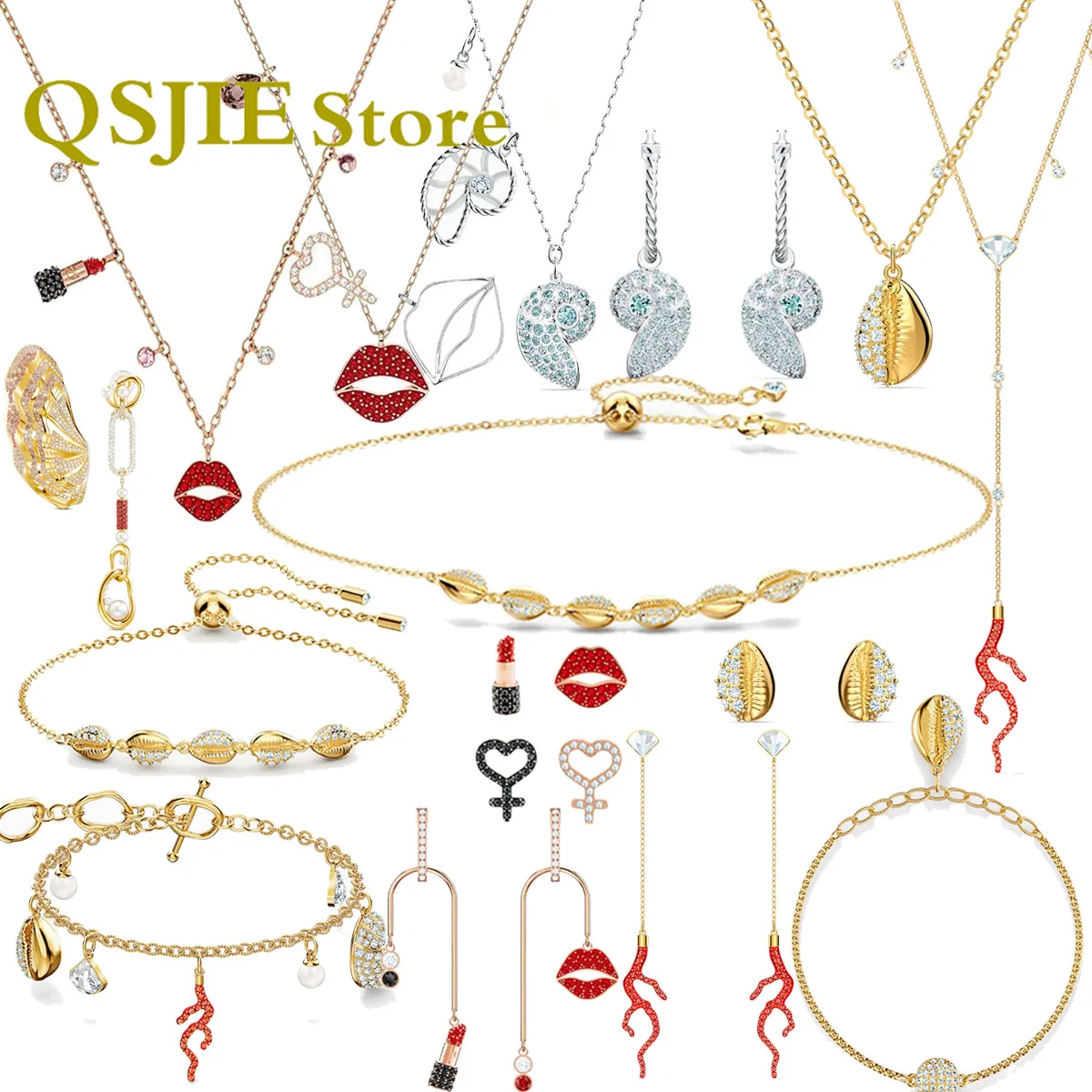 

Swa Original Fine Jewelry Sets Crystal Luxury Boho Shell Coral Collection Flower Earrings Necklace Bracelet Romantic Gift