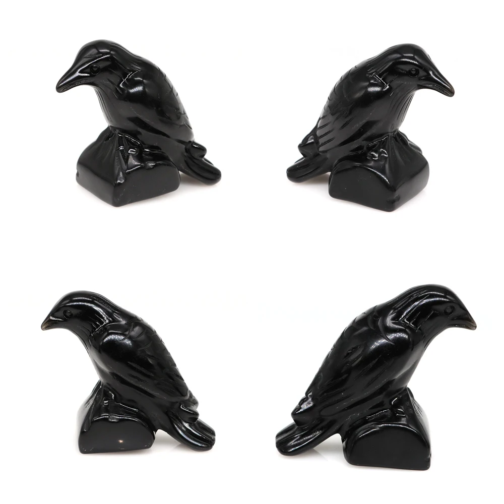 

2.3" Raven Statue Natural Gems Black Obsidian Crystal Healing Stone Carved Crow Figurine Crafts Home Decoration Halloween Gifts