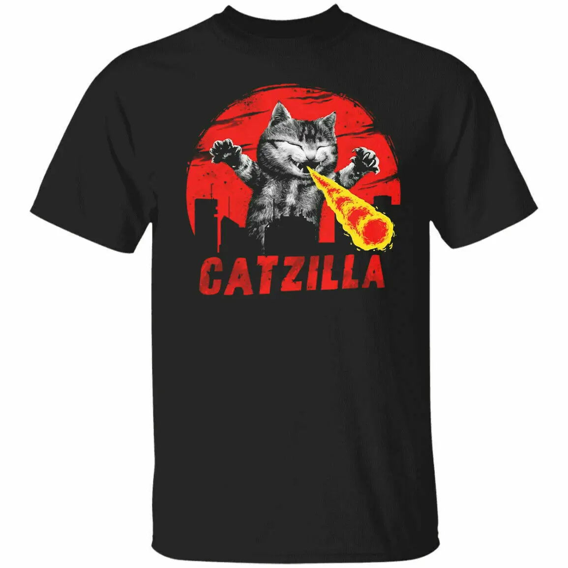 

Футболка с забавным котом Catzilla, забавная хлопковая футболка, винтажный подарок для мужчин и женщин