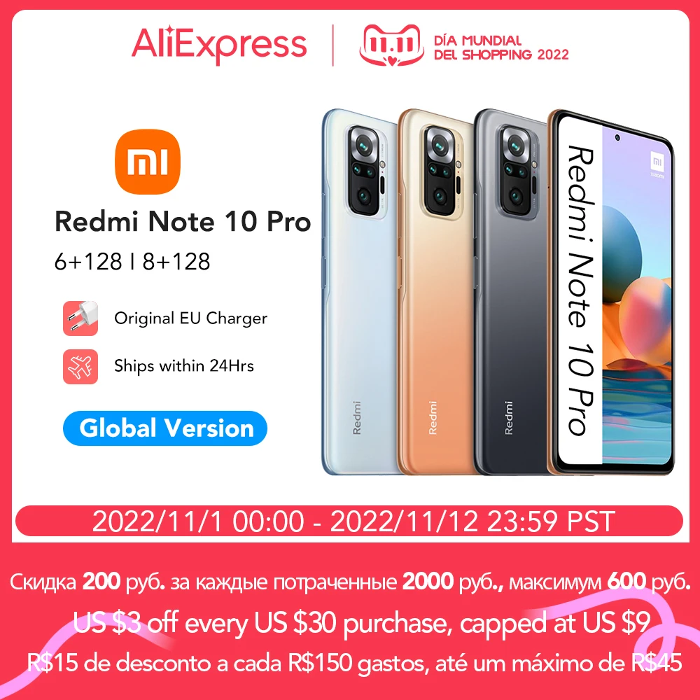 Kup Xiaomi Redmi Note 10 Pro 6GB 8GB 128GB Wersja Globalna Smartphone | Kamera 108MP | Wyświetlacz AMOLED 120Hz | Ładowarka 33W | NFC Najtaniej Xiaomi Redmi Note 10 Pro 6GB 8GB 128GB Wersja Globalna Smartphone | Kamera 108MP | Wyświetlacz AMOLED 120Hz | Ładowarka 33W | NFC