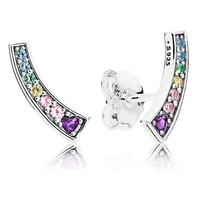 authentic 925 sterling silver sparkling rainbow arcs with crystal stud earrings for women wedding gift fashion jewelry