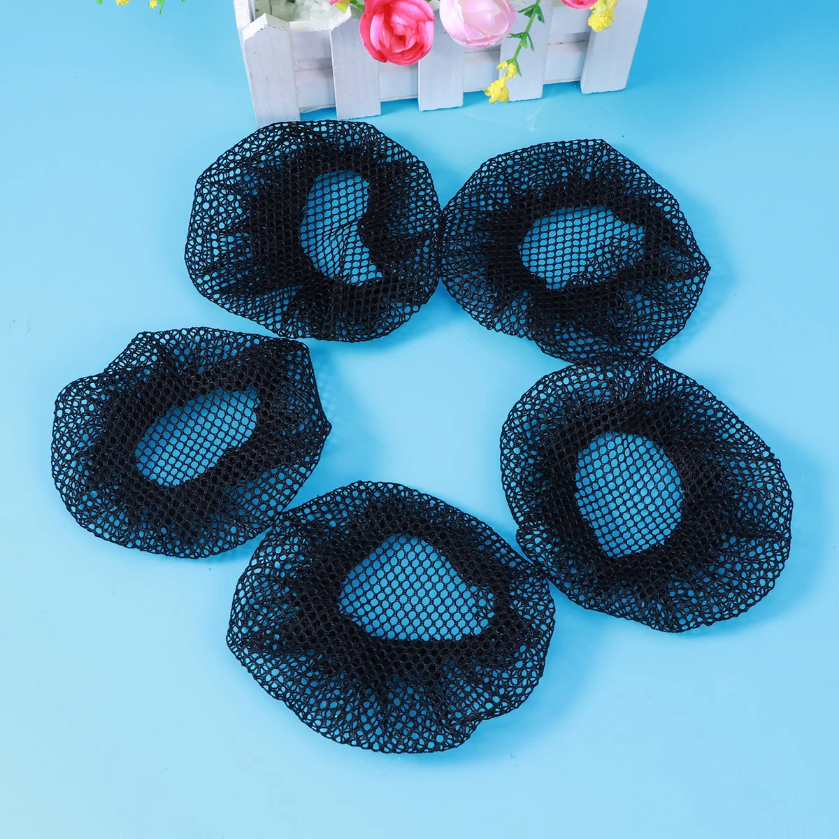 

5pcs Mesh Net Caps Weaving Hair Net Stretchy Nylon Caps for For Wigs Making DIY ( Black )