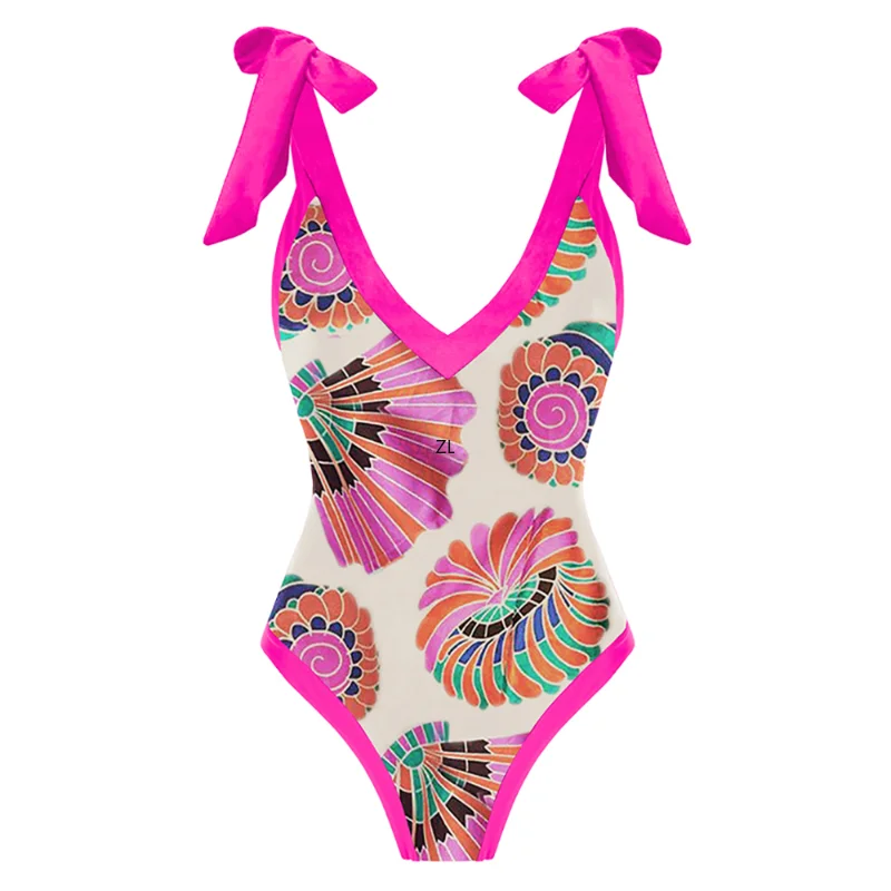 Pink Print Butterfly Strap Bikini Fashion V-Neck Sexy Push Up Swimsuit Women's Beach Suit Elegant Backless Swimwear 2023