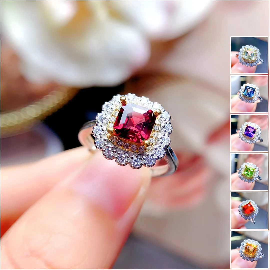 

MeiBaPJ Natural Garnet/Peridot/Topaz/Amethyst Fashion Flower Rings for Women Real 925 Sterling Silver Charm Fine Wedding Jewelry