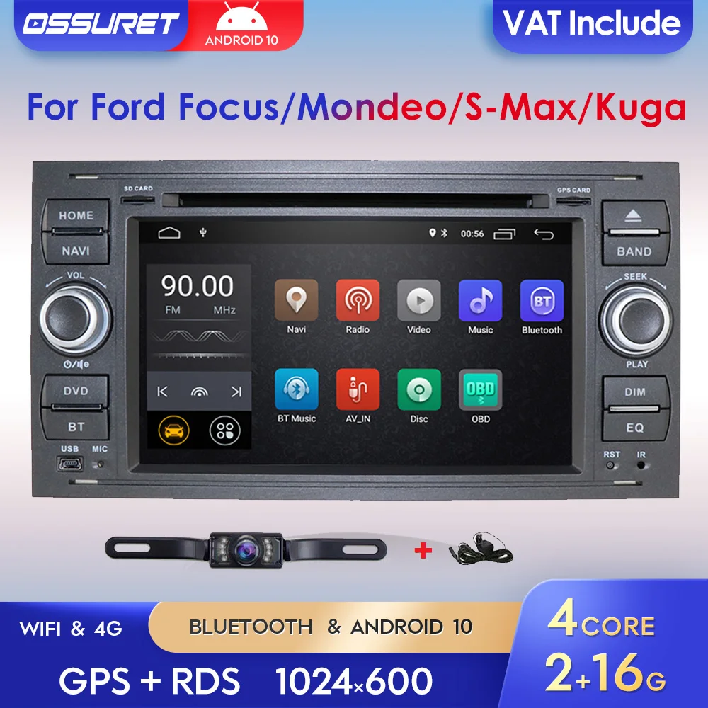 DSP IPS 2Din Android 10 автомобильное радио мультимедиа для Ford Mondeo S-max Focus C-MAX Galaxy Fiesta Transit