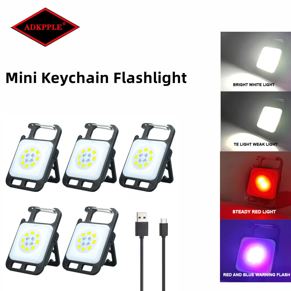 Mini Keychain Flashlight Pocket Working Light USB Type-C Rechargeable Portable LED Lighting Lantern Camping Outdoor Hiking