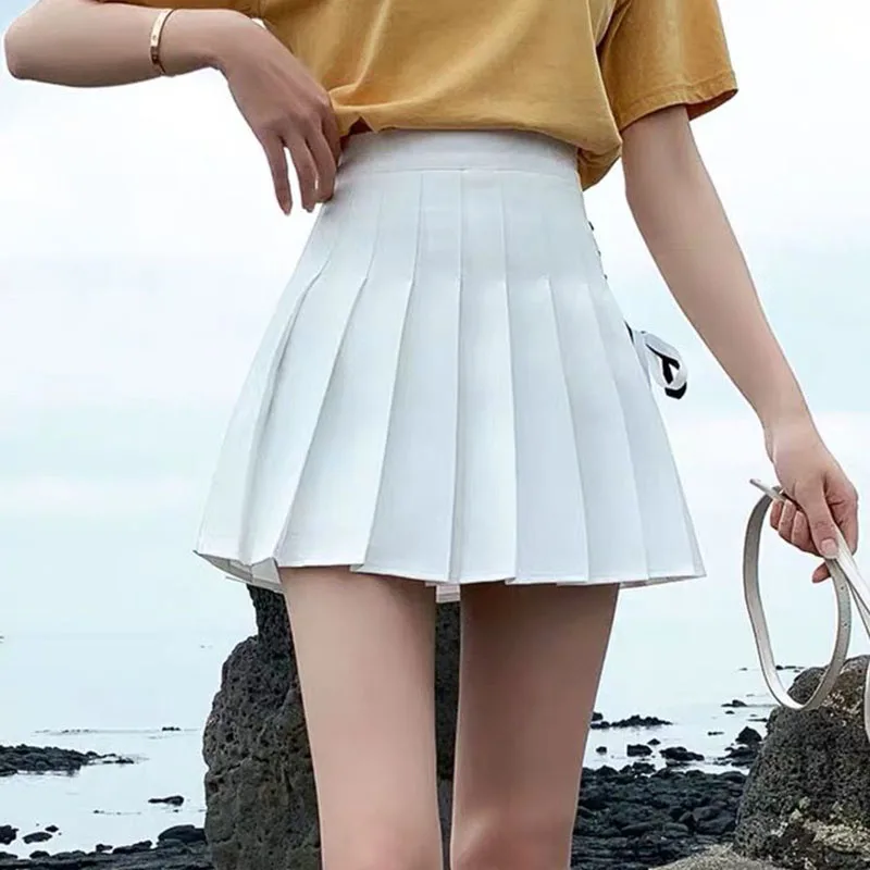

Женские мини-юбки в стиле преппи, лето 2023, дизайнерская белая плиссированная юбка на шнуровке, Женская юбка в Корейском стиле с высокой талией, модель 3Xl Jk