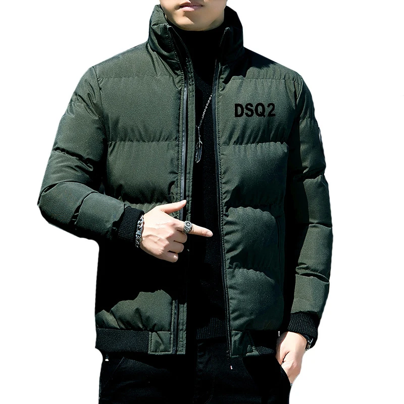 DSQ2 Men's Winter New Thickened Padded Jacket Short Stand Collar Loose Casual Down Jacket Trend Lion Head