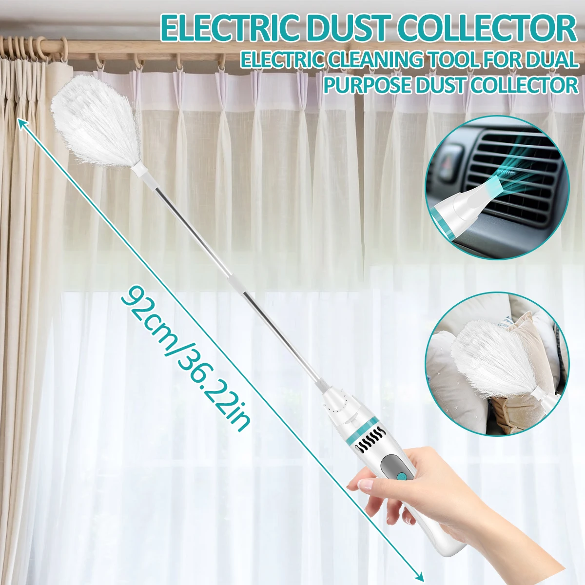 

Microfiber Feather Duster USB Rechargeable 360° Spin Cleaning Duster with Extension Pole Portable Ceiling Fan Duster Detachable