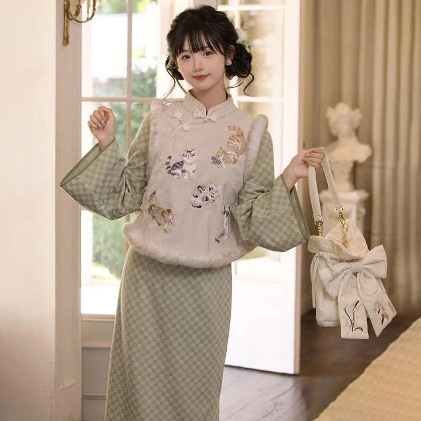 Жилет с вышивкой китайского кота повседневный жилет в традиционном китайском